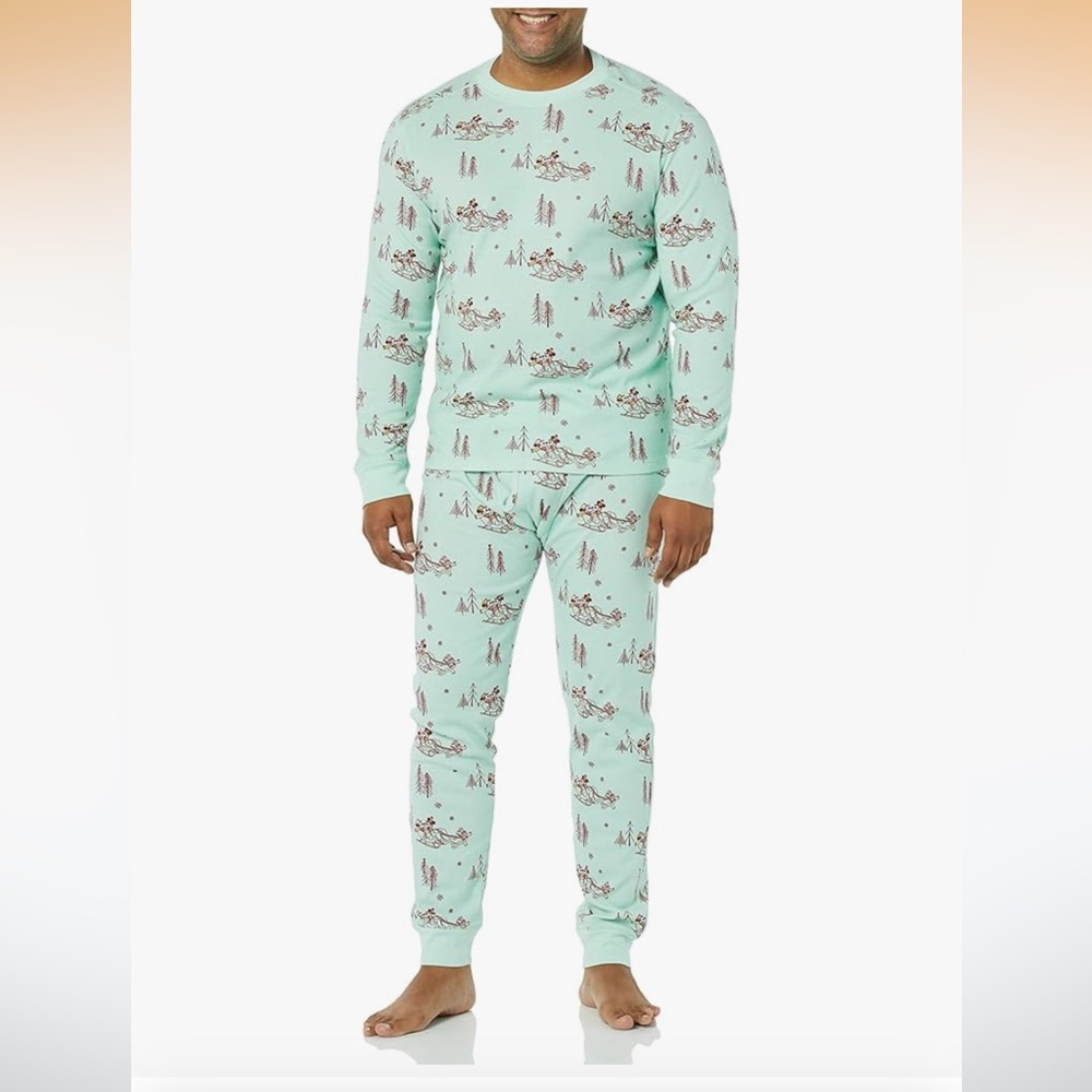 Disney Mickey Mouse Men’s Pajama Set Holiday Christmas Mint Green Size XL